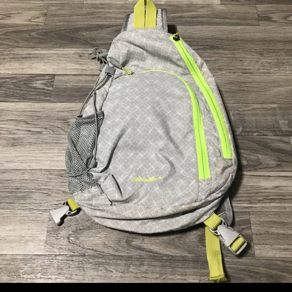 Eddie Bauer Grey Neon green mini sling backpack
